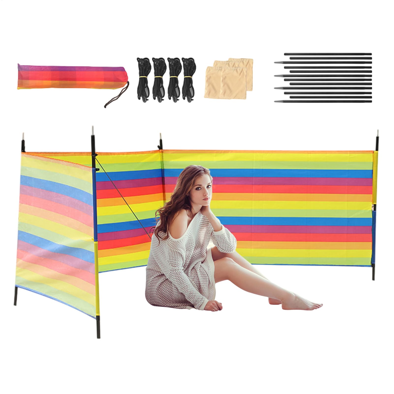 Paravento da Spiaggia – Protezione Antivento per Parabrezza, Riparo, Antivento, Portatile, Accessorio da Viaggio per Vacanze, Cortile | Paravento Privacy da Spiaggia per Accessori Viaggio, Pesca, Picnic, in Giardino, BBQ e Relax all'Aria Aperta