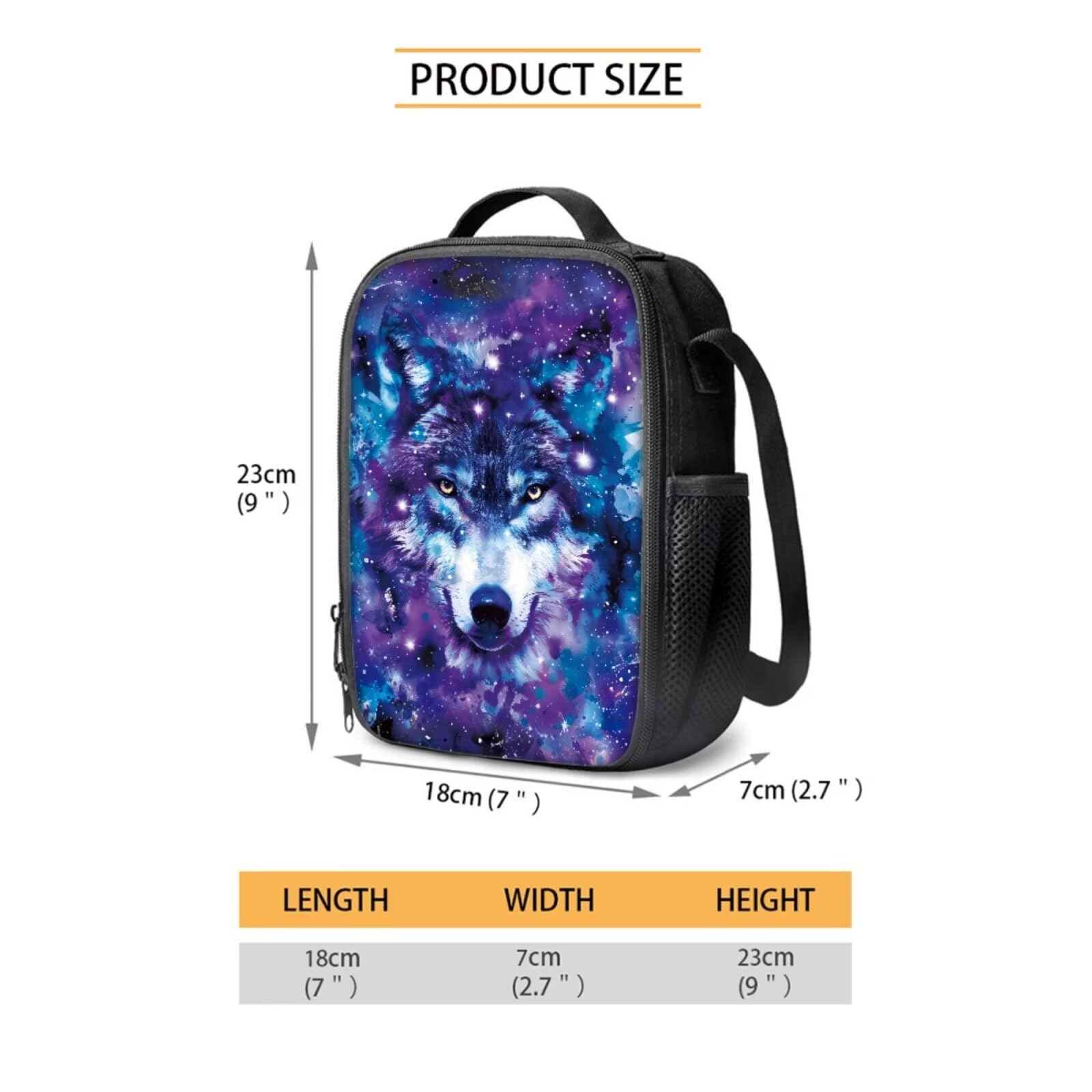 COEQINE Wolf Lunch Bags Set 2 Pieces Girls School Bag Sets for Kids with Lunch Box and Water Bottle Strap Insalation Galaxy Wolf Blue Butterfly Lunchbox Backpack Waterproof with Handle Portable Cool - Image 2
