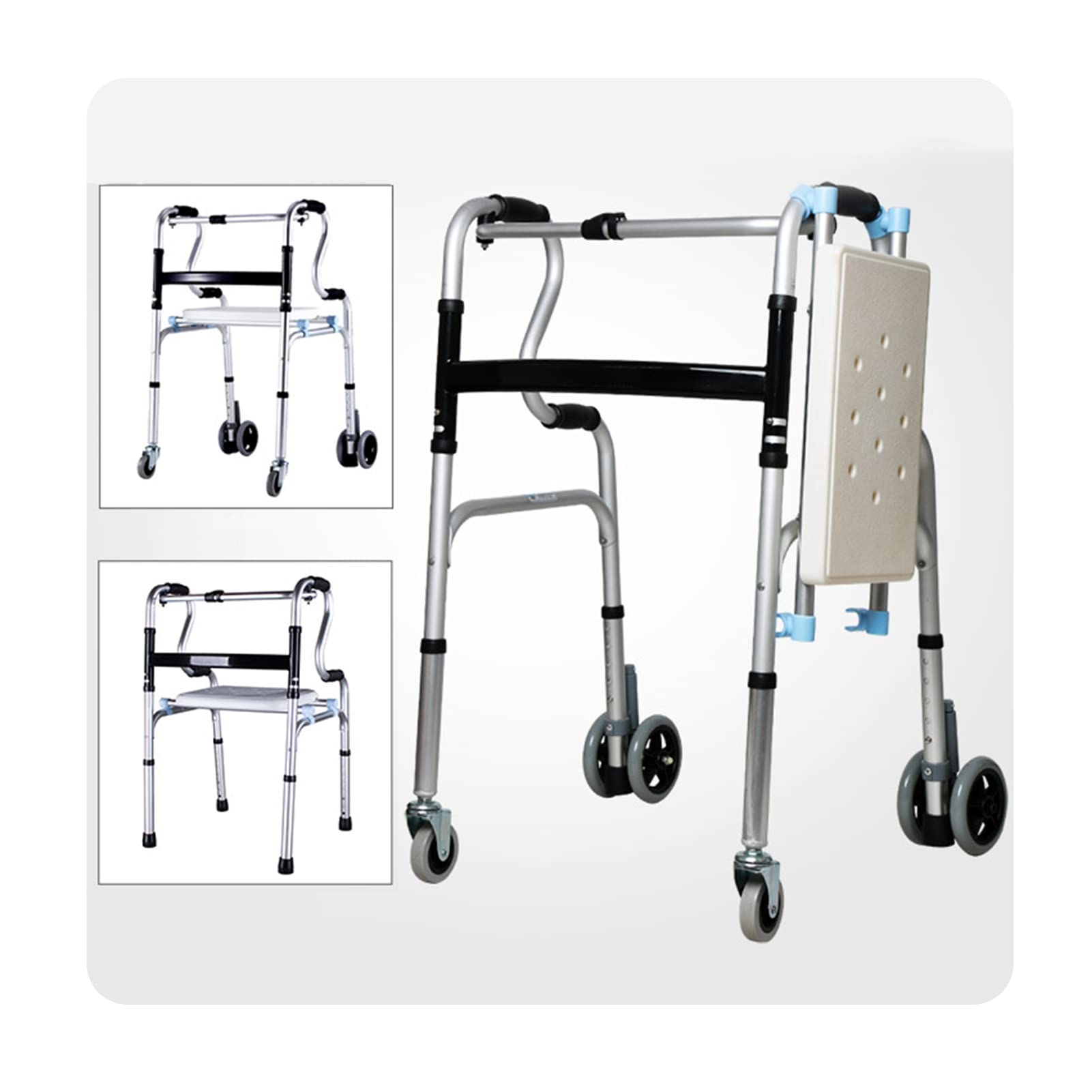 HMTE Andador Plegable para Ancianos Ruedas y Asientos con Frenos Andador de Pie Multiusos Asistido Aleación de Aluminio Ligero y Plegable Equilibrio y Estabilidad