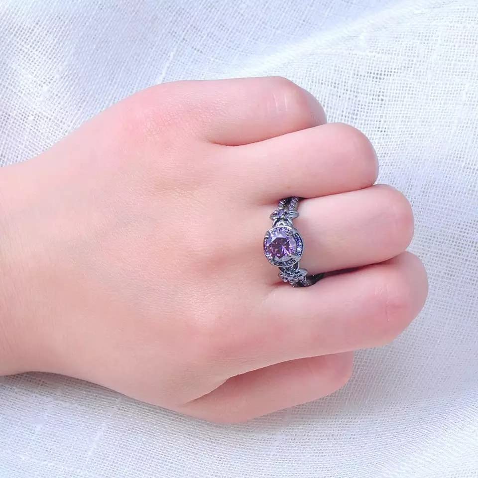 Gothic Black Rings Purple Red Crystal Zircon Diamond Wedding Engagement Ring Size 5-103