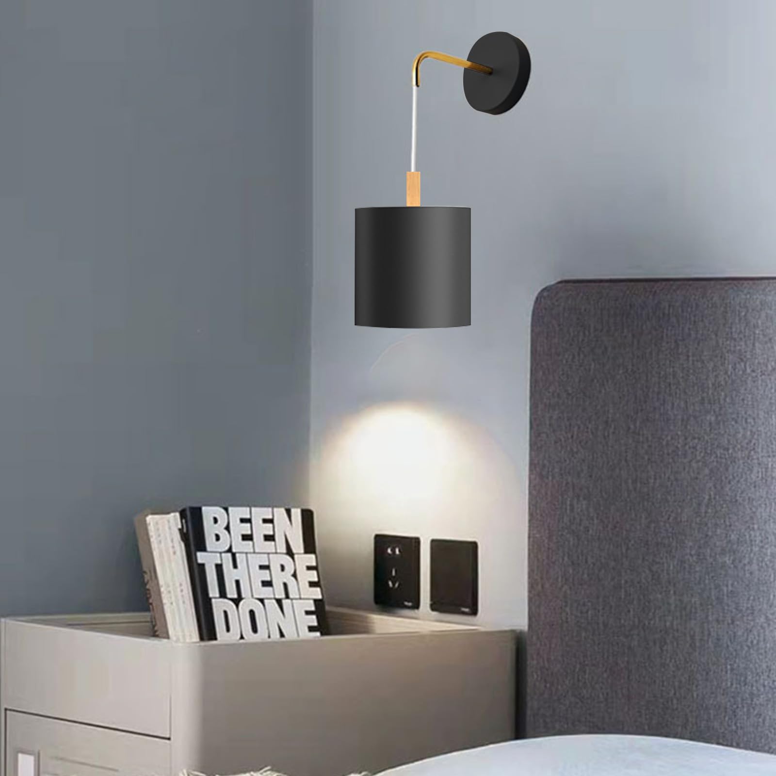 Aplique de pared E27 interior para eliminar cables en mesitas de noche pequeñas 8