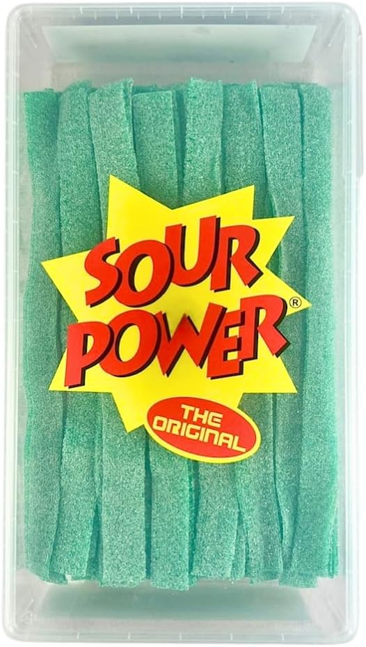 Sour Power Premium Green Apple Candy Belts – The Original Sour Candy Since 1985 – 42.3 oz Resealable Bulk Tub – Vegan, Non-GMO, Gelatin Free – Soft, Chewy, Peelable, Sweet & Tart Retro Treats