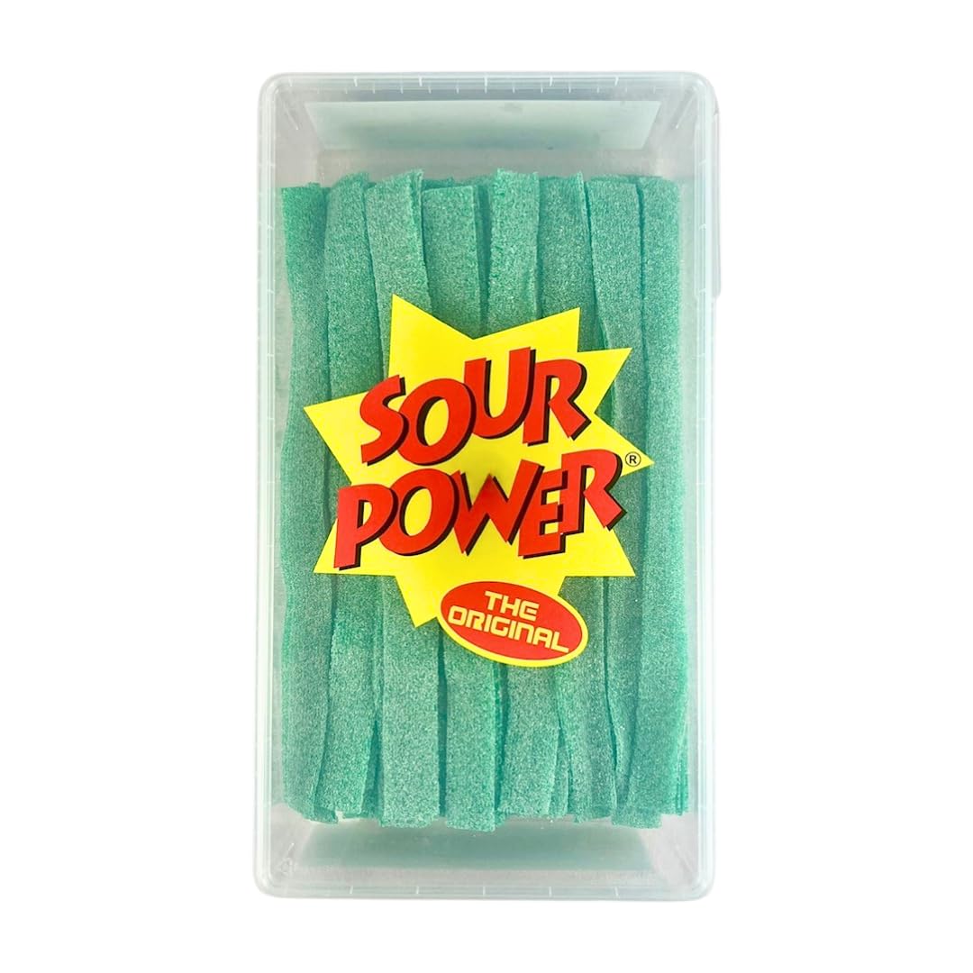Sour Power Premium Green Apple Candy Belts – The Original Sour Candy Since 1985 – 42.3 oz Resealable Bulk Tub – Vegan, Non-GMO, Gelatin Free – Soft, Chewy, Peelable, Sweet & Tart Retro Treats