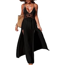 Backless Beach Dress with Adjustable Back Tie Full Length Swimsuit Coverup Dress for Casual Use and Vacation Polyester Black