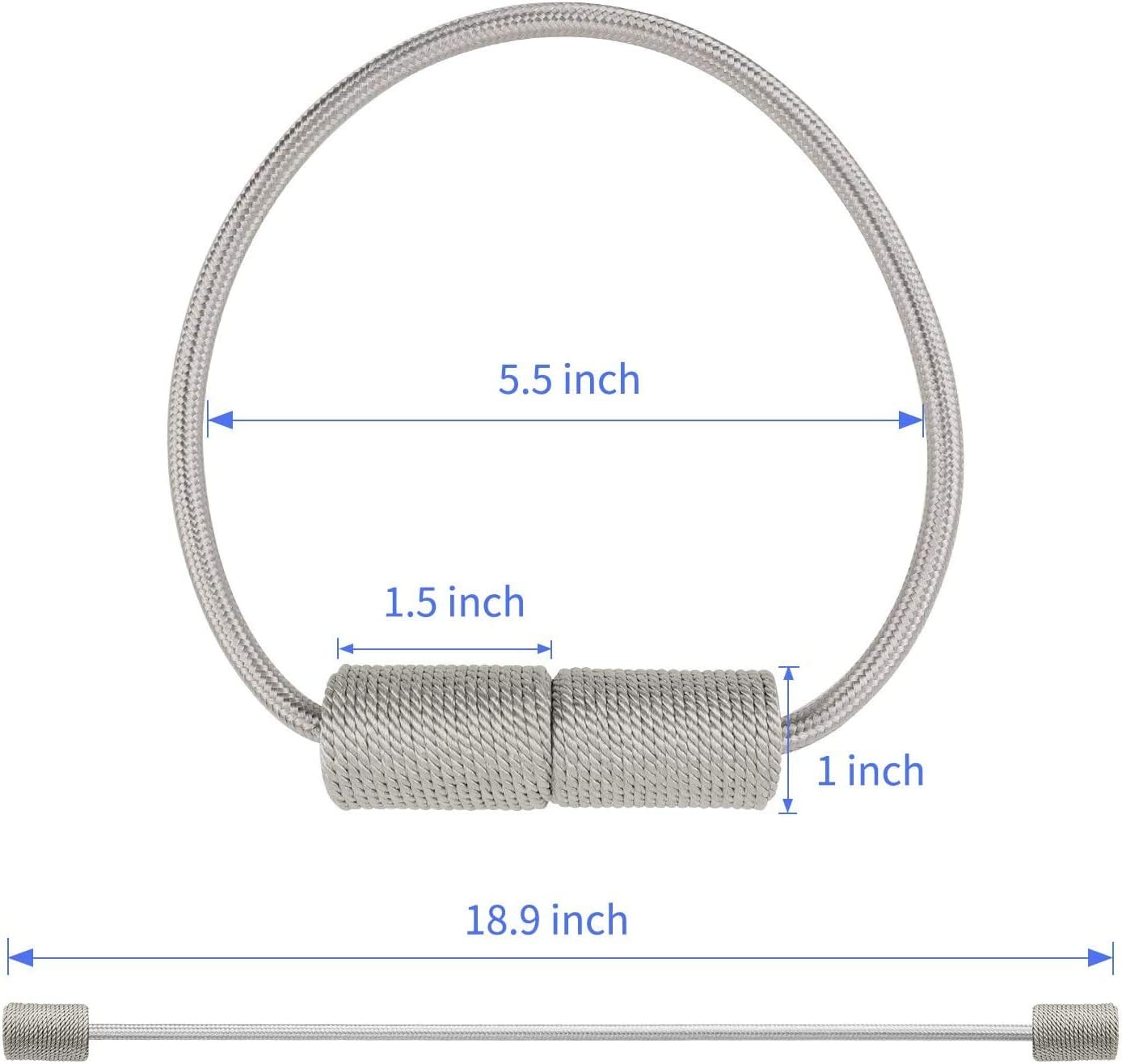 2 Pack Magnetic Curtain Tiebacks, The Most Convenient Drape Tie Backs,European Style Decorative Weave Rope Curtain Holdbacks Holder for Window Sheer Blackout Drapries Office, 16 inch(Silver Grey)