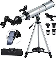 Telescópio para crianças e adultos – Telescópio refrator de 80 mm com distância focal de 600 mm, tripé, lente Barlow e adaptador de telefone, telescópios astronômicos de alta potência para