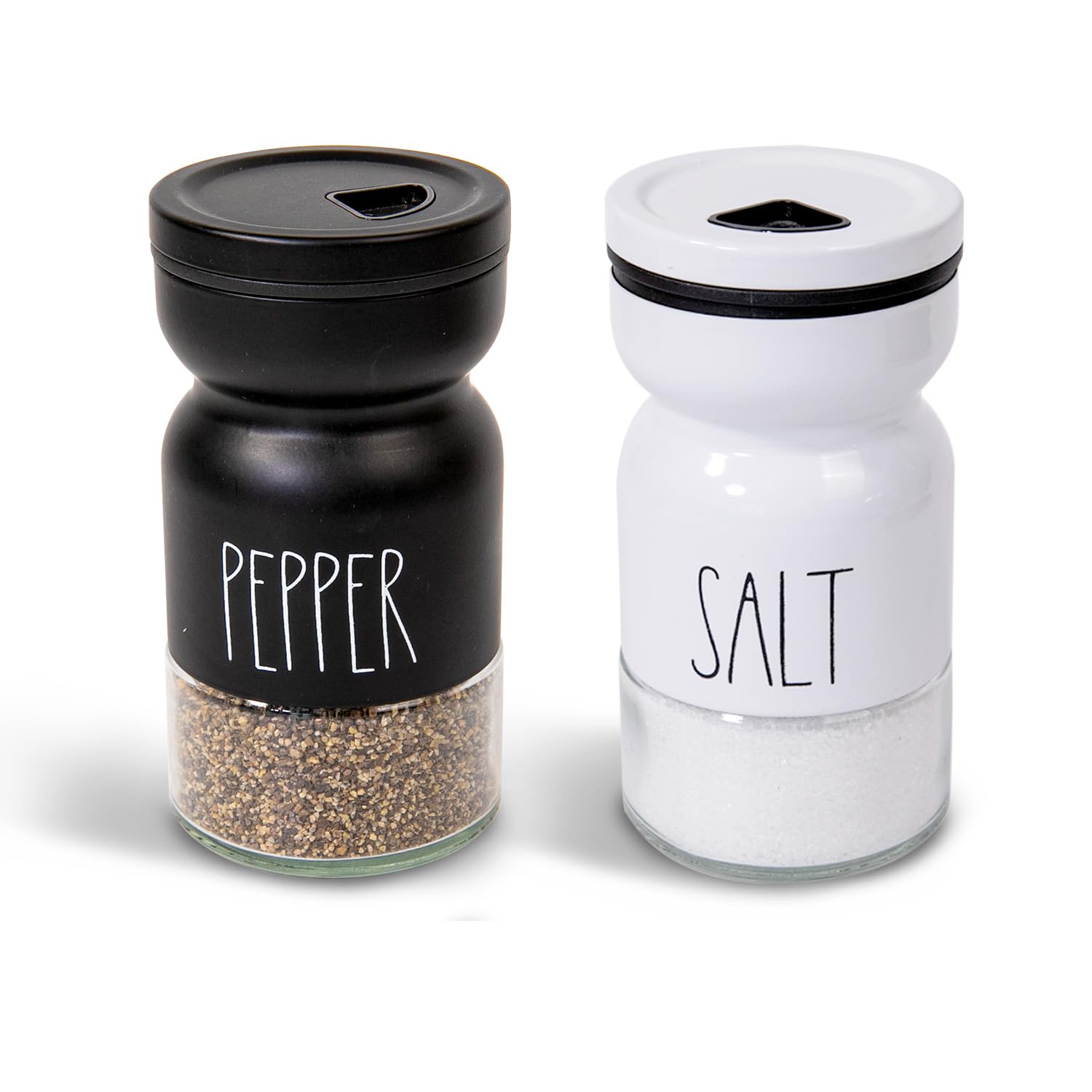 4oz Salt and Pepper Shaker Set, 4 Different Adjustable Pour Settings Salt & Pepper Dispenser, Ideal for Modern Kitchen Decor, Cooking, BBQs, Bars,