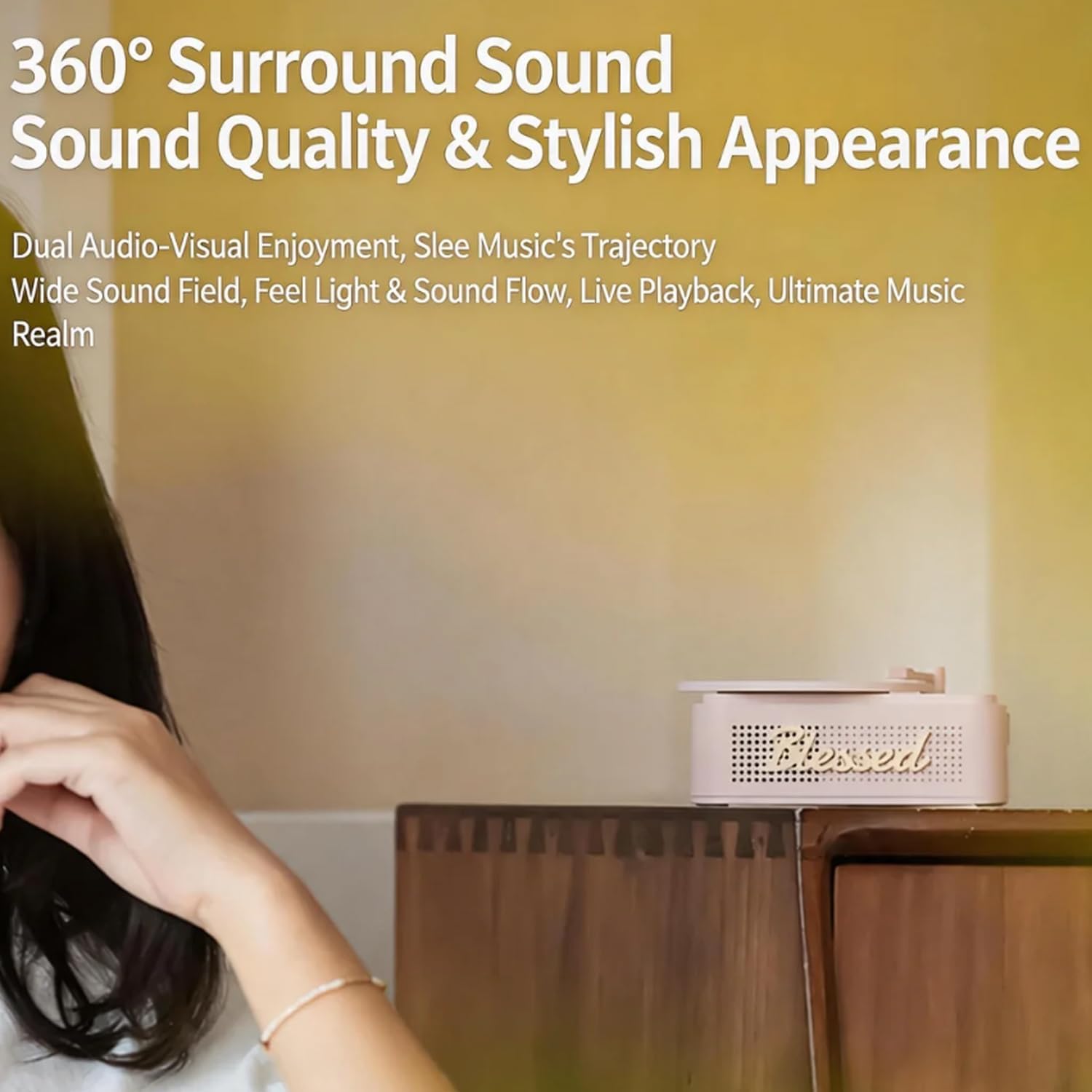 Lucky Bluetooth Speaker, Vintage Turntable Design with, RGB Ambient Night Light, 360° Stereo Sound, Portable Wireless Speaker for Bedroom Desk Decor, Birthday Gift for Women Girls