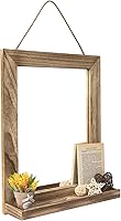 Emfogo 20x16 Inch Farmhouse Rustic Wall Mirror with Shelf - Solid Wood Hanging Mirror for Bathroom, Bedroom, Entryway (Rustic Brown)