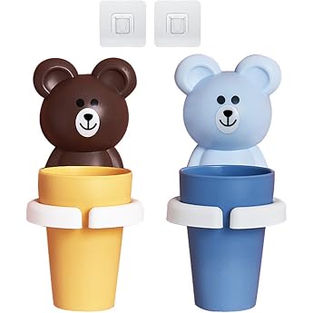 Toothbrush Holder No Drilling Pack of 2 Toothbrush Holder for Children Toothbrush Cup Holder with Toothbrush Cup Toothbrush Holder for Drinking Cups Children from 2 Years