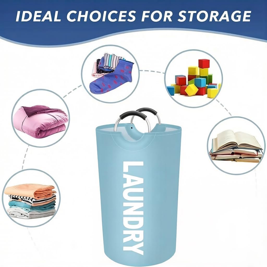 90L laundry basket storage basket waterproof laundry with padded handle laundry bag, foldable laundry basket for easy storage,Blue