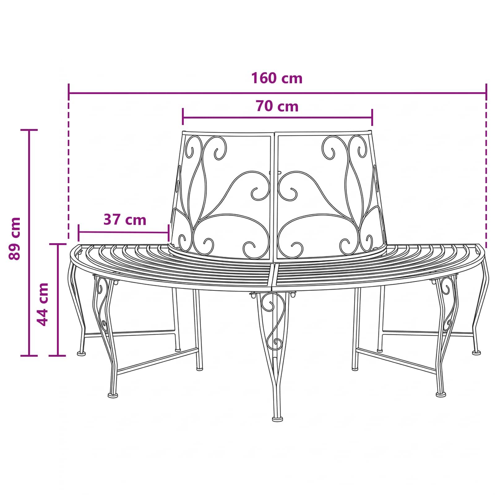 Panchina per Alberi in Acciaio resistente 160 x 80 x 89 cm con 4 posti seduta semicircolare per giardino esterno terrazzo patio cortile relax arredamento moderno