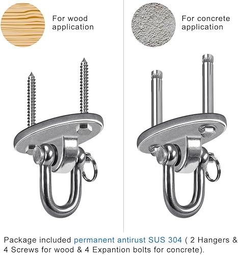 Miniatura 11 de SELEWARE Colgadores de columpio de acero inoxidable para columpio de techo, ganchos giratorios gratuitos para columpio de yoga, columpio para Plata