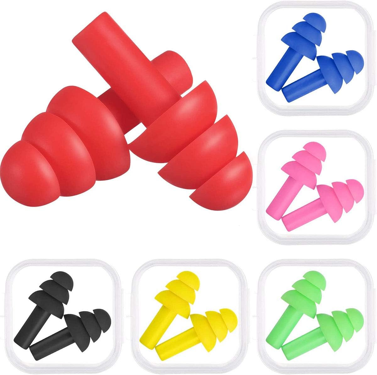 6 Pairs Soft Foam Ear Plugs for Sleeping Noise Cancelling, Swimming Ear Plugs Reusable Silicone Ear Plugs Waterproof Earplugs with Storage Box