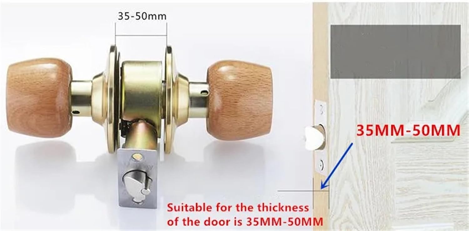 Compatible for Round Ball Door Knob, Wood and Metal Interior Door Lock Handle for Bedroom Living Room Bathroom Hardware(No Key 70mm)