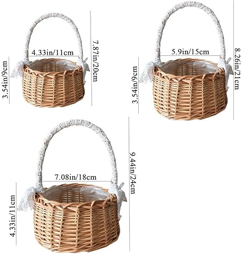 Miniatura 2 de Cesta de flores de mimbre de ratán, cesta tejida a mano de sauce con asa e inserto de plástico, cesta de dulces de huevos para boda, para decoración