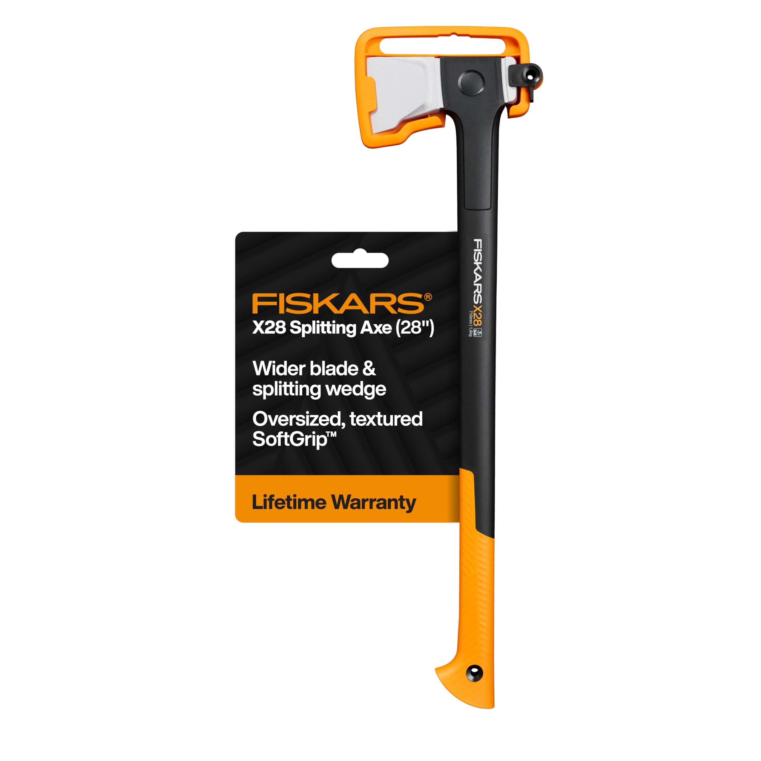 Fiskars X28 Splitting Axe 28", Forged Steel Blade for More One-Strike Splits on Medium Logs, Shock-Absorbing FiberComp Handle & Low-Friction Coating for Easy Removal & Rust Protection