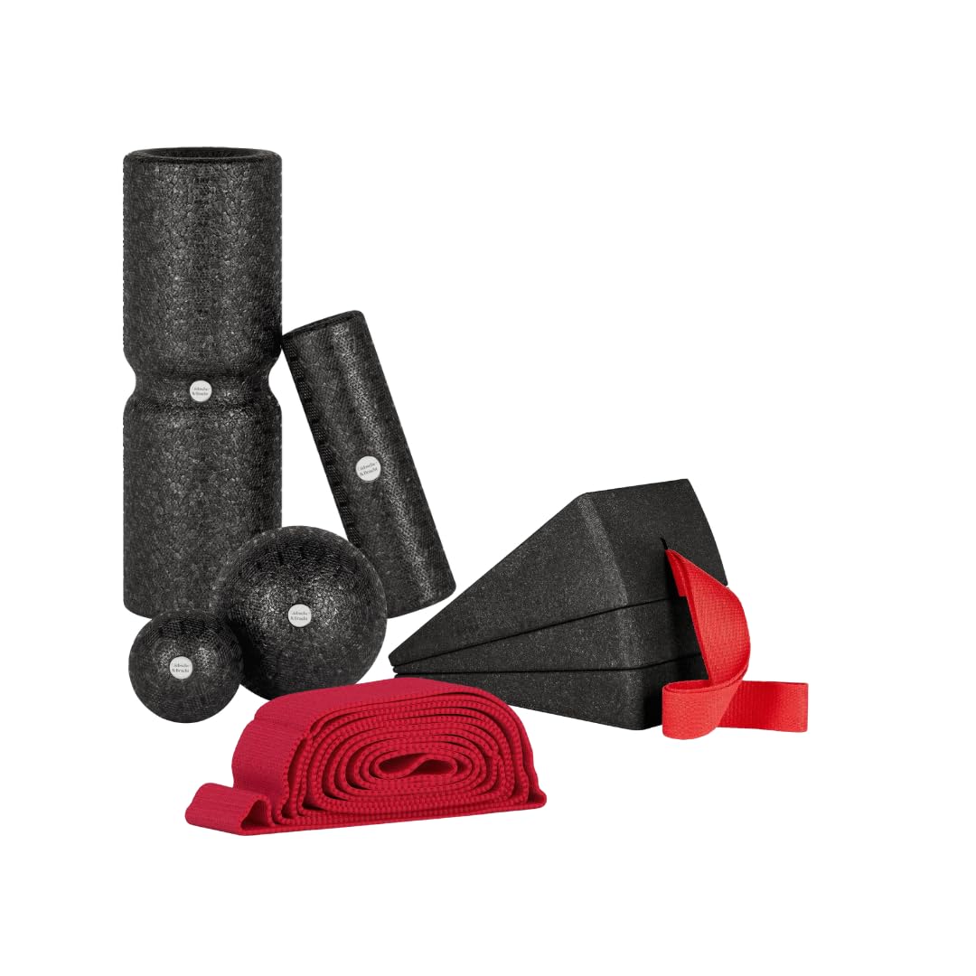 Bundle: Liebscher & Bracht Faszien & Dehnungs-Bundle: Faszienrollen- & Ball-Set, Dehnschlaufe & Knieretter mit Trittschlaufe – Made in Germany