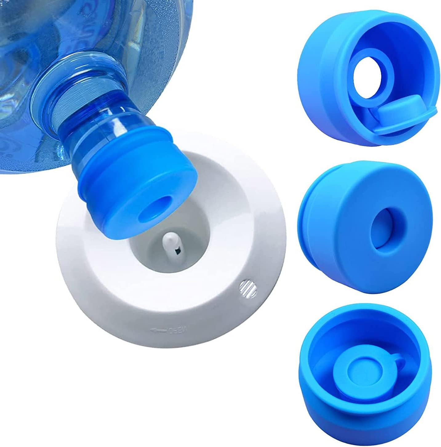 IBAMA 3 5 Gallon Water Jug Cap Reusable Silicone Non-Spill Lids Bottle Caps Fits 55mm Bottles Anti-Splash Dispenser, Refilling (3 Pack)