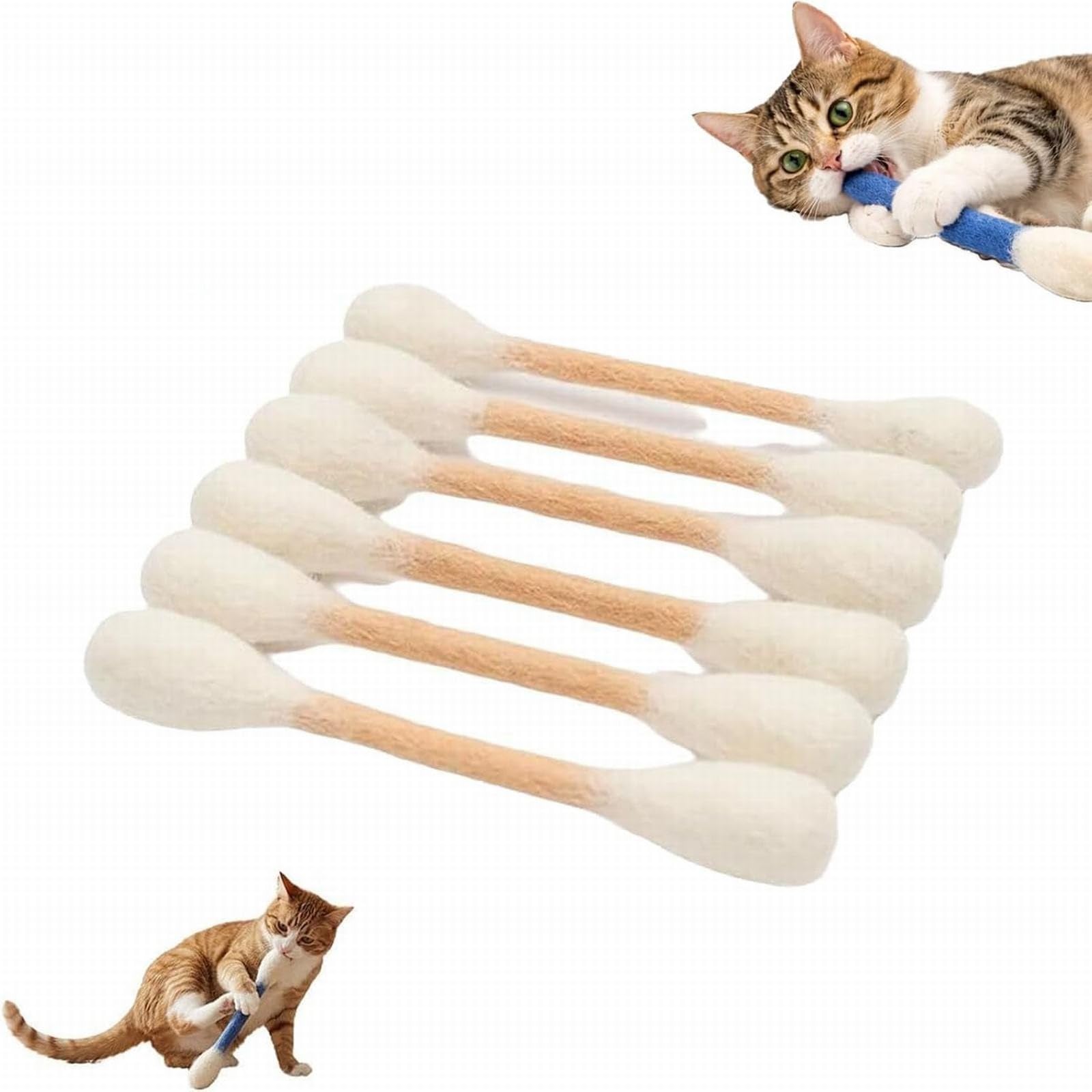 Cotton Swabs Cat Toys with Catnips,6PCS Catnip Sticks Cat Chew Toy, Natural Felt Cat Teething Stick with Catnip, Interactive Cat Kicker Toy for Indoor, Care for Anxiety Relief
