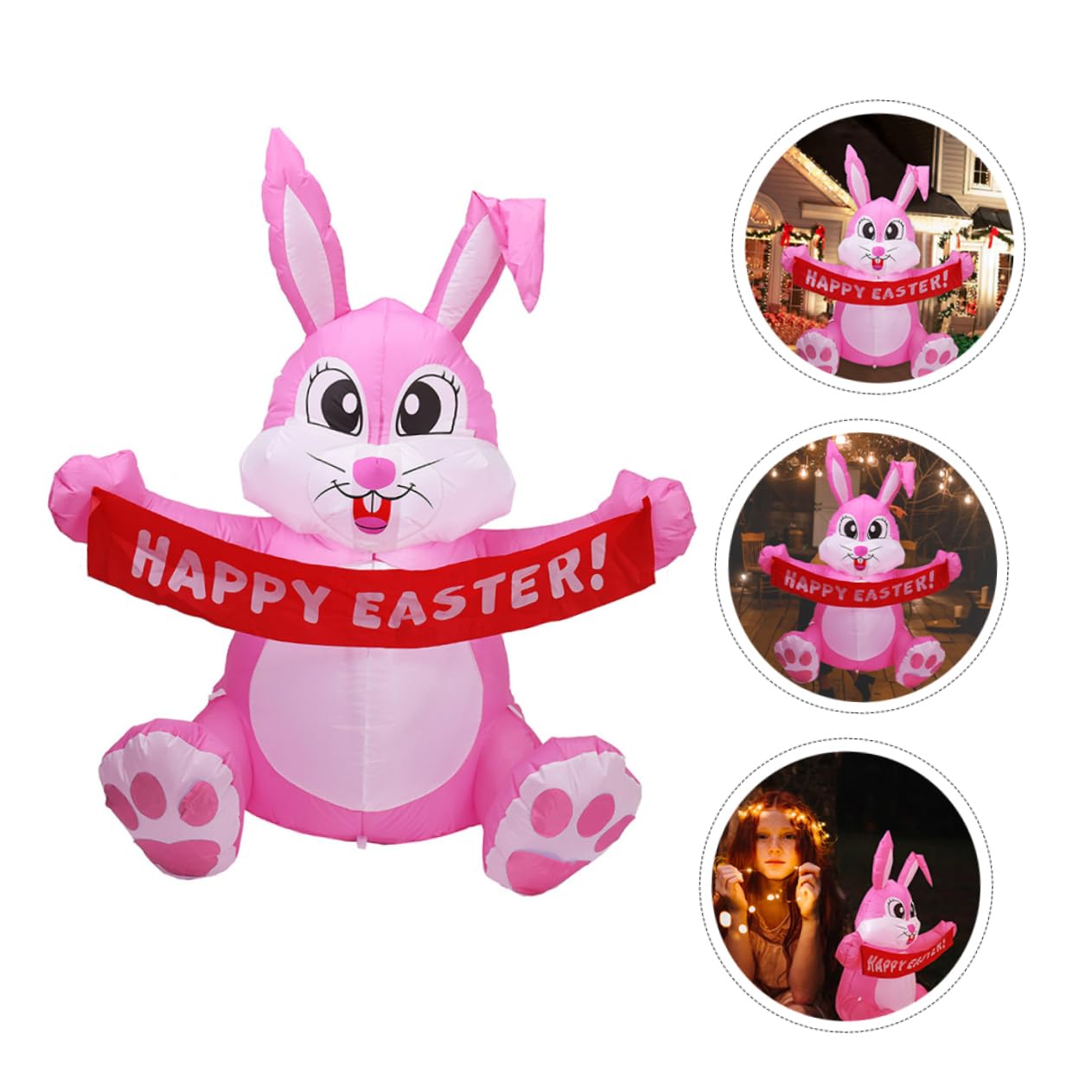 Kisangel Gonflable Lapin Accessoires De Fête De Pâques Décor Extérieur De Lapin De Pâques Décoration Extérieure De Pâques Fournitures De Fête De Pâques Lapin Gonflable Polyester Rose