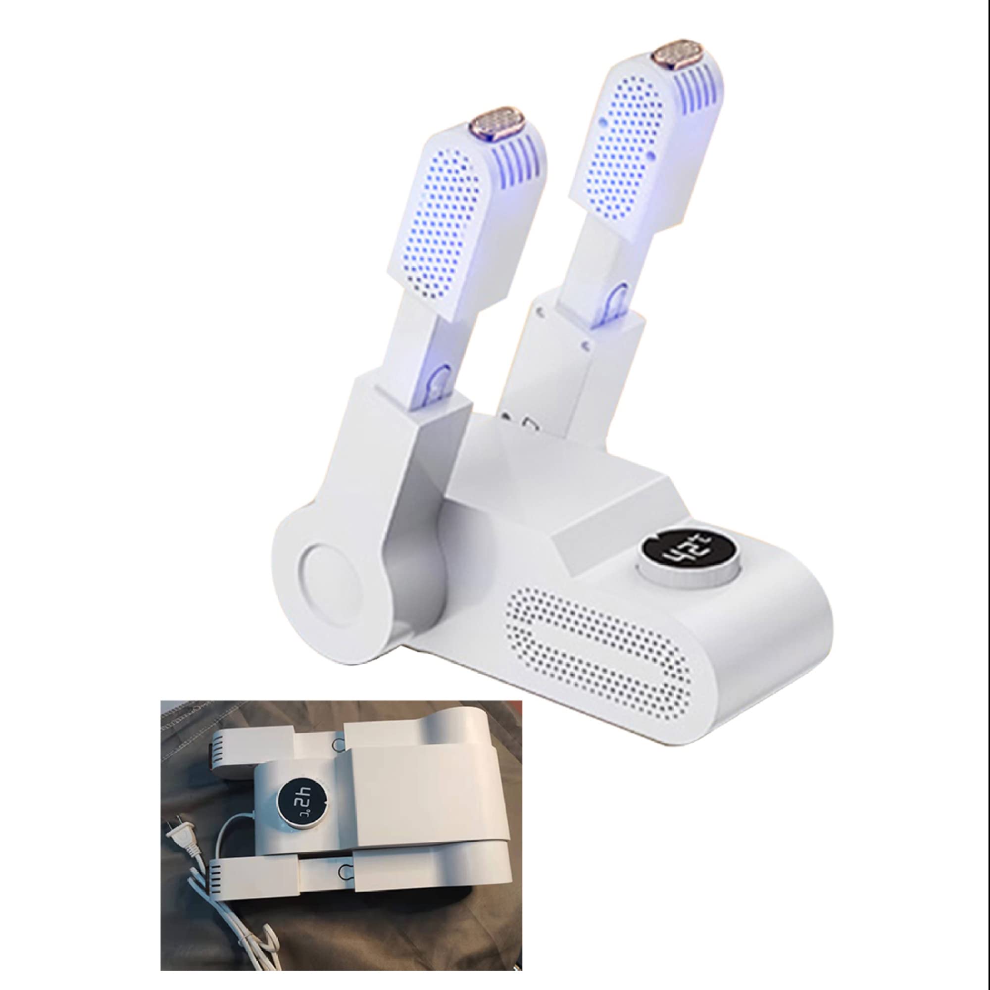 Faltbarer Elektrischer Schuhtrockner Schuhtrocknerwärmer mit Timer, Trocknen von Skischuhen, Schuhen, Mützen und Socken/White/Adjustable