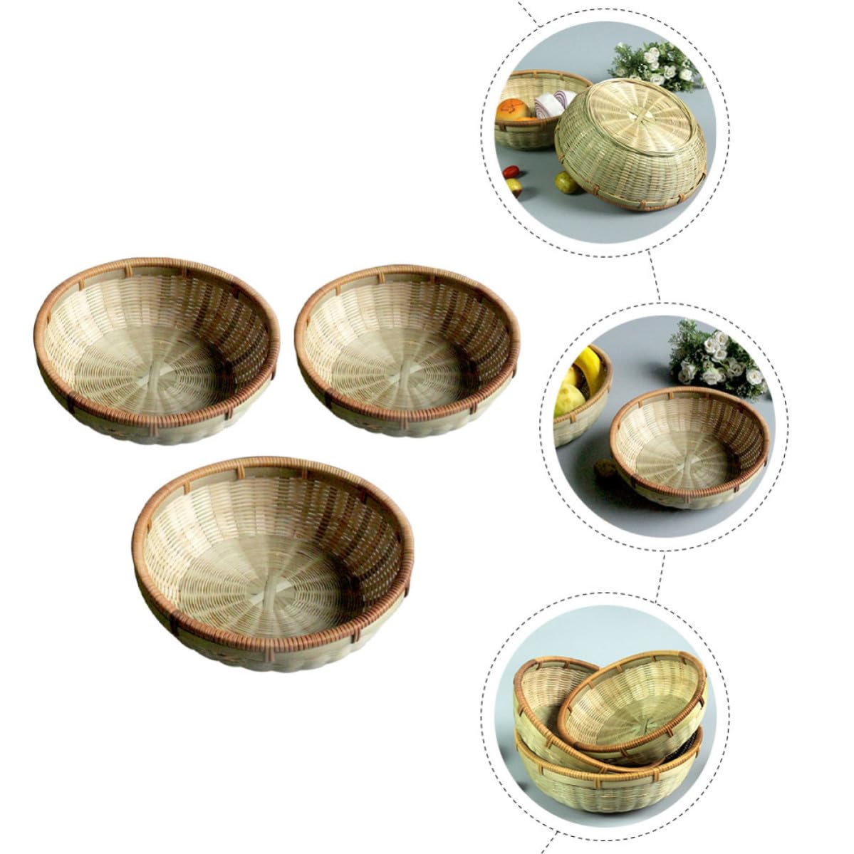Cestino Portapane in Bambù 3 Pezzi, Cestino Intrecciato per Casa