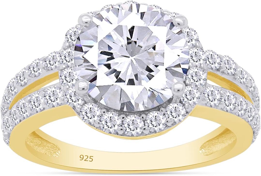 Center 8MM Round Cut White Cubic Zirconia Split Shank Halo Design Engagement Ring In 14k Gold Over Sterling Silver Jewelry For Women