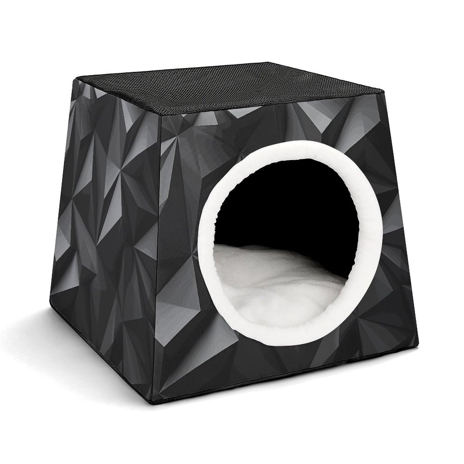 Nichoir géométrique anti-stress pour chat et petit chien - Abri capsule noir fermé