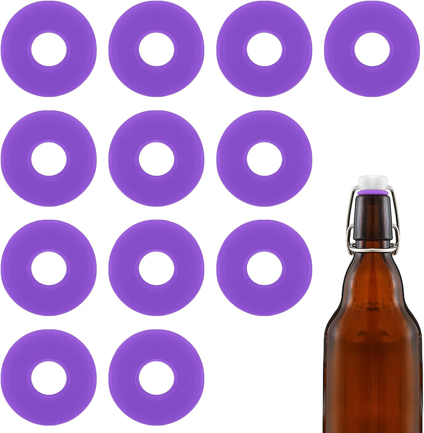 12Dopamine color Silicone Gaskets Washers Seals for Cap Swing Flip Top Bottle for Home Brew Beer Soda Bottle Sealing(flat,no cover) (White)
