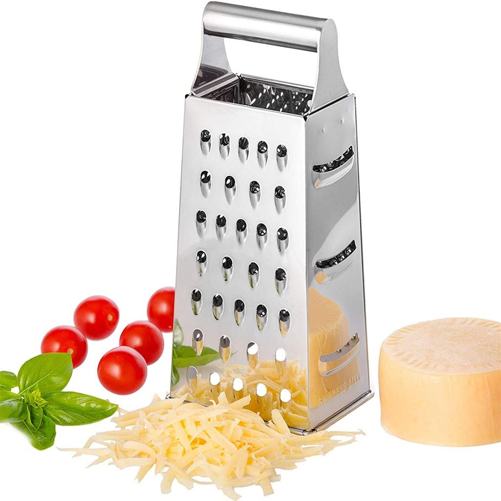 ArinkO Grattugia Multiuso in Acciaio Inox Design 4 Lati per Cucina - Frutta, Verdura, Formaggi - Dim. compatte (8,2x5,8x24 cm)