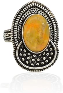 Bumblebee Jasper Ring- 925 Sterling Silver Plated Ring- Orange Gemstone Ring-Oval Shape Cabochon Gemstone Ring- Handmade Ring-A26F (Ring Size 5)