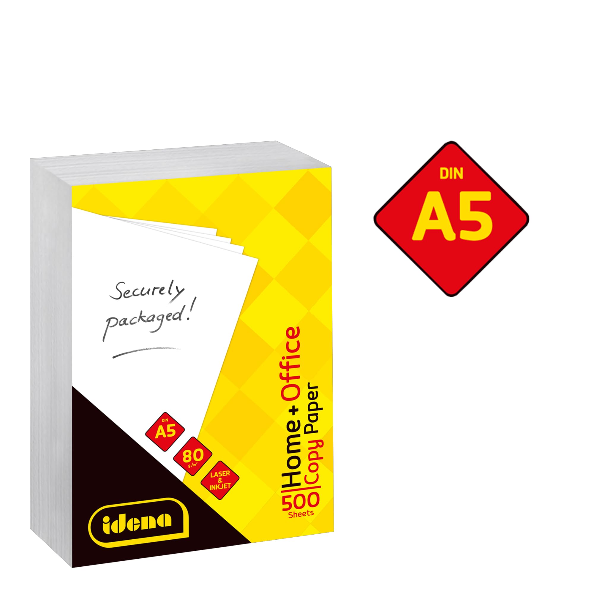 Idena 90951 - Papel para fotocopiadora DIN A5, 10 paquetes de 500 hojas de 80 g/m², papel blanco para impresoras láser y de inyección de tinta
