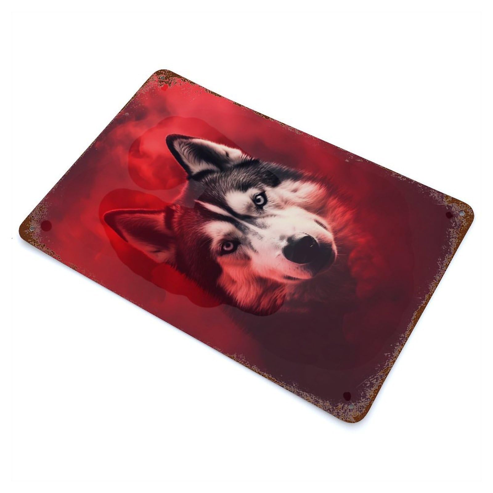 Aged Metal Wall Plaque with Husky Smoke Design 11.8"x7.9", for Basement, Hobby Room And Garage Decor, Farmhouse Wall Decor