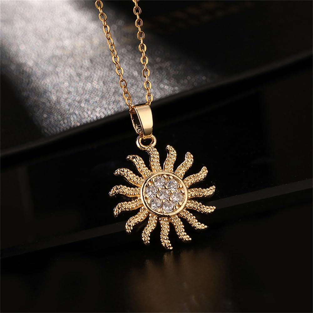 Vintage Beaded Sun Pendant Necklace for Women 14K Gold Plated Dainty Crystal Celestial Choker Chain Necklace Adjustable Comfortable Elegant Birthday Holiday Anniversary Jewelry Gift 18inch - Image 4