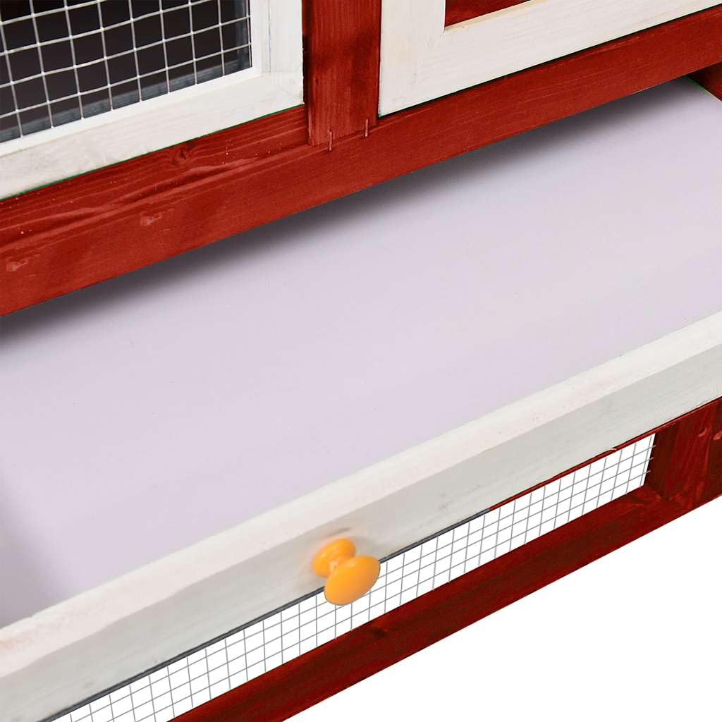 Conejera roja y blanca de madera maciza de abeto 140 x 63 x 120 cm con rampa, 2 niveles, rueda libre para jardín, apartamento, balcón, caño y refugio seguro