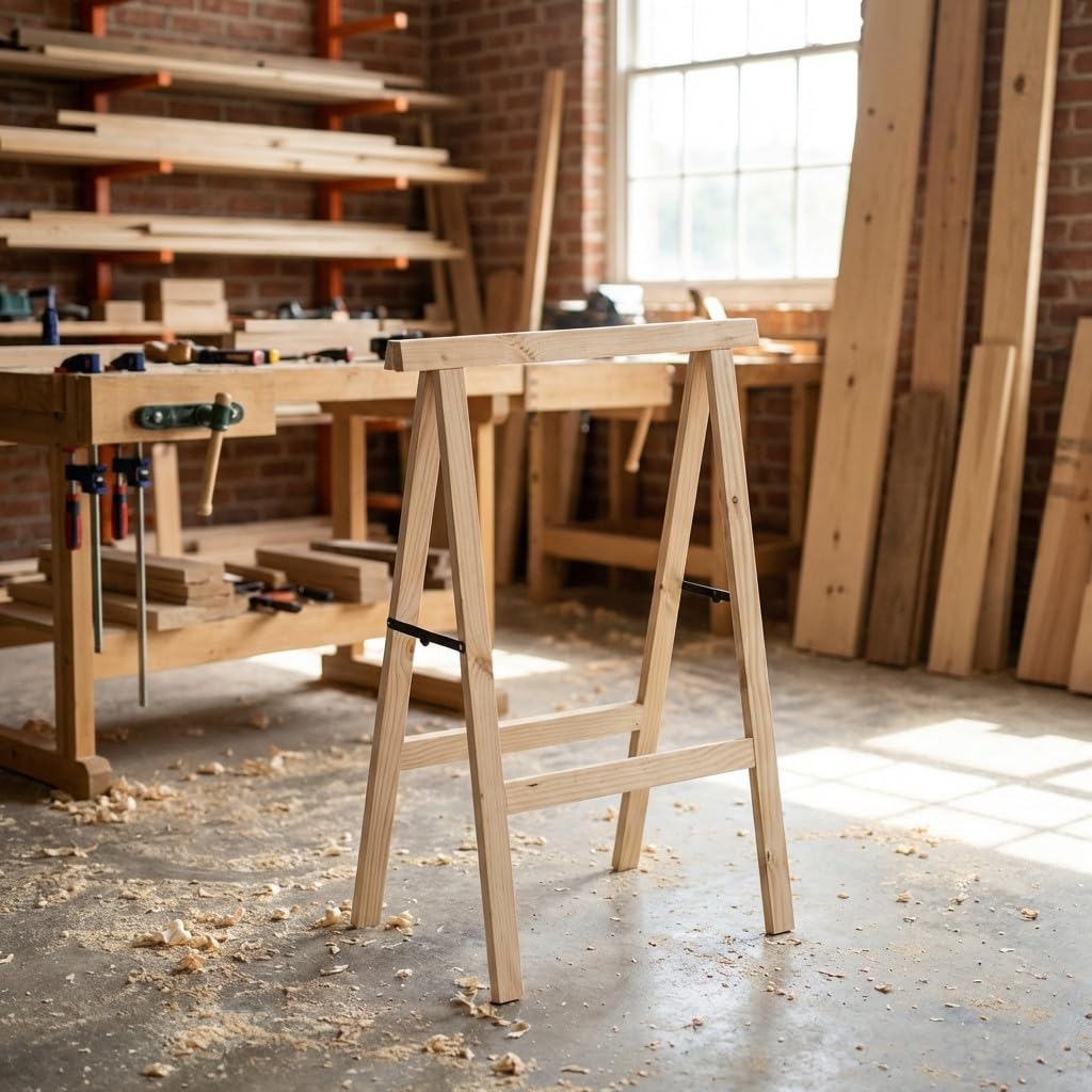 Suinga Confezione da 2 cavalletti in legno pieghevoli per falegnameria e fai da te 100 x 73,5 cm | ideale per montare tavole e tagliare legno