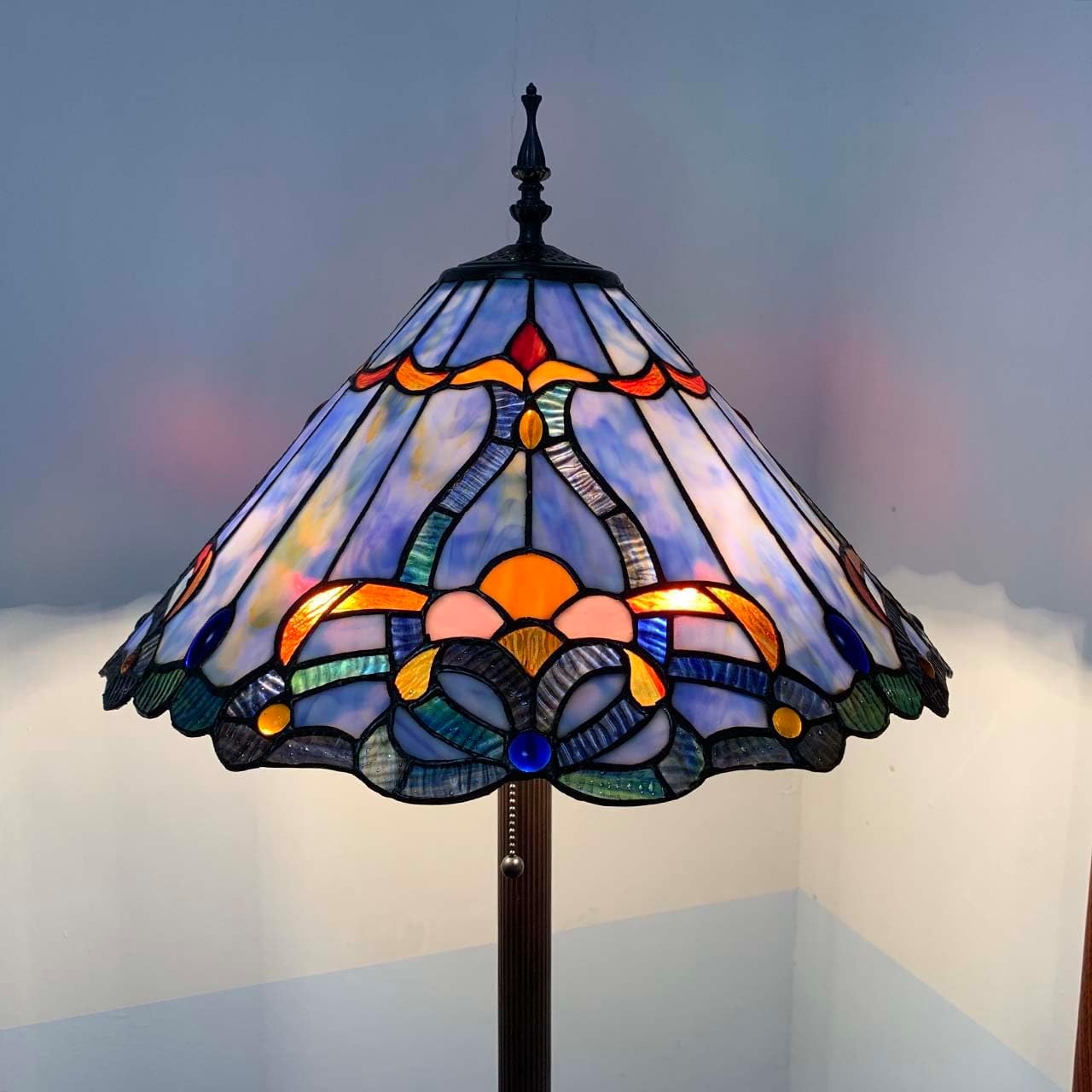 Bieye L10687 Baroque Tiffany Style Stained Glass Floor Lamp for Living Room Home Decoration, 3-Lights, 18" W x 63" H