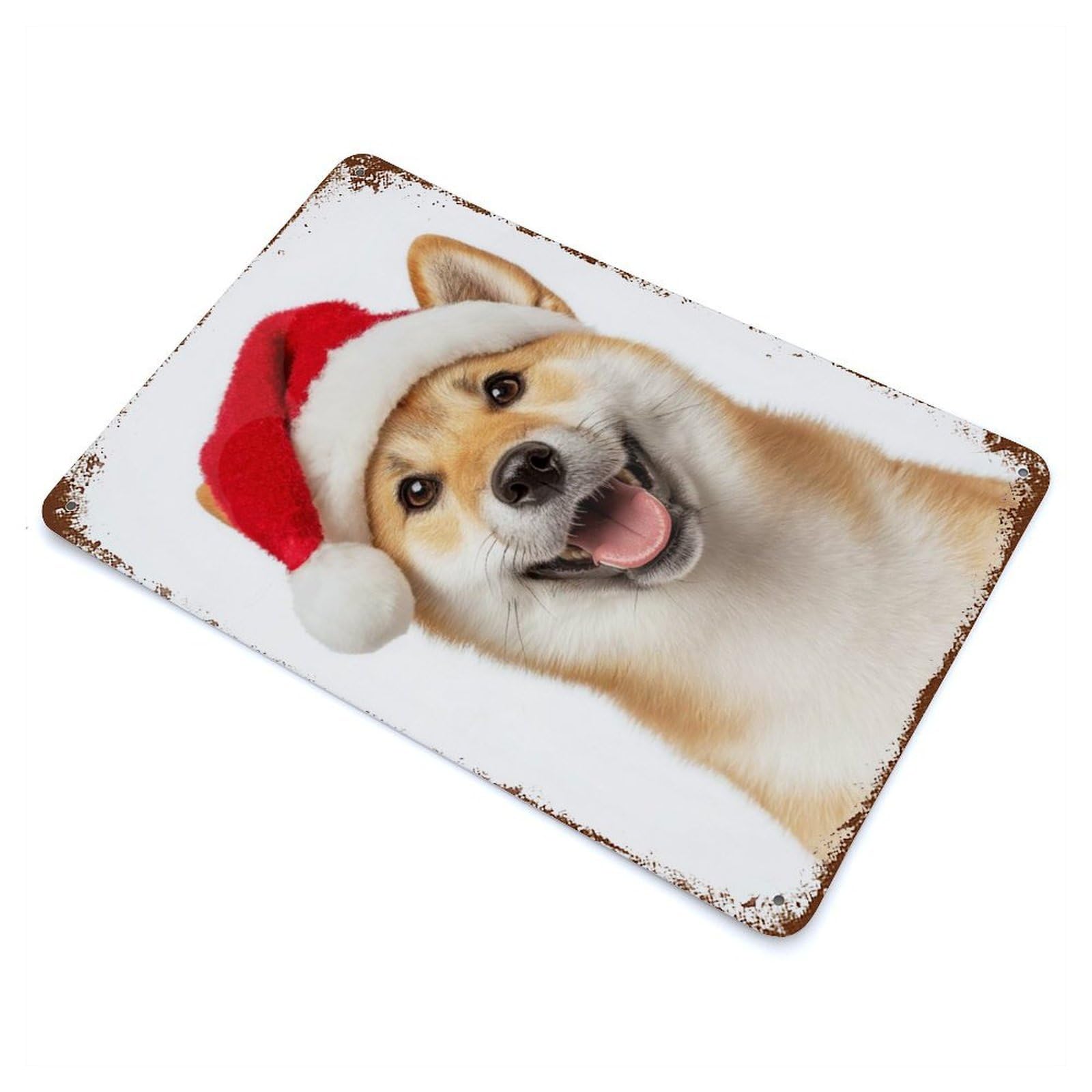 Shiba Inu Christmas Portrait Rust Effect Tin Sign 11.8"x7.9", Novelty Wall Decor for Garage, Pub Or Kitchen
