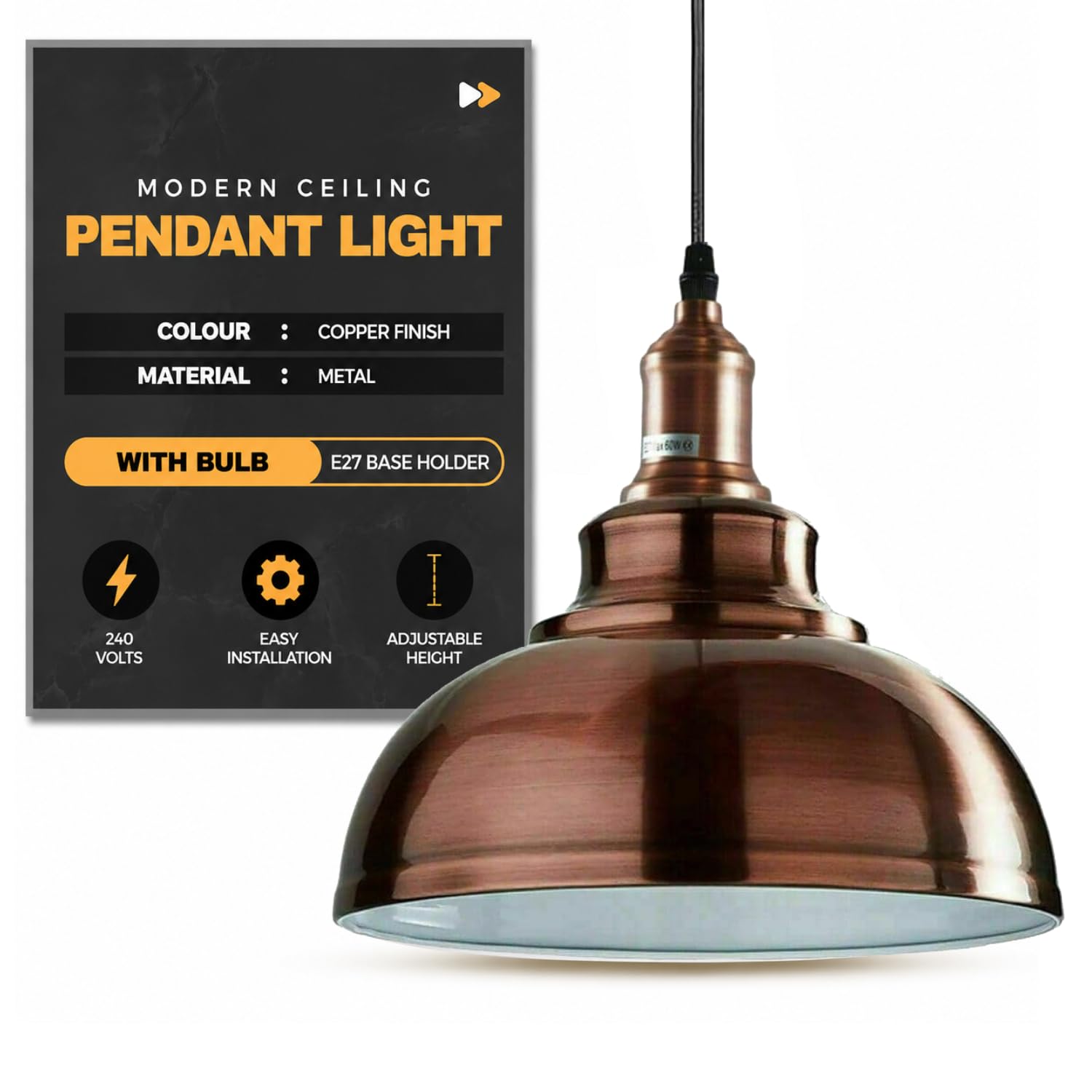 LEDSone Vintage Style 29cm Curvy Dome Shaped Pendant Light 95cm Adjustable Hanging Ceiling Pendant Light Fitting for Restaurants and Any Other Stylish Places โ image 1