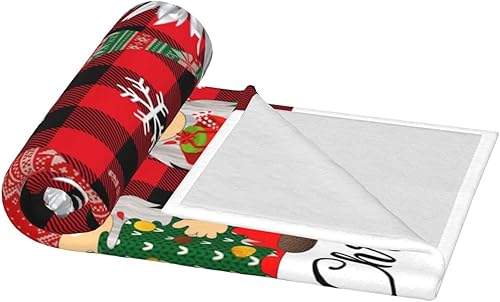 Miniatura 4 de JOOCAR Manta de Navidad a cuadros de búfalo rojo, manta de gnomo de Navidad para picnic, camping, viajes, ligera, mullida, acogedora, para sala de