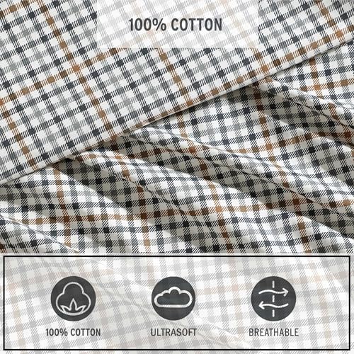 Image of Eddie Bauer - King Sheet Set, Crisp & Cooling Sheets w /a Naturally Smooth Cotton Percale Lightweight Feel - Matching Pillowcases & Deep Pocket Fitted Sheet (Griffin Plaid Beige)