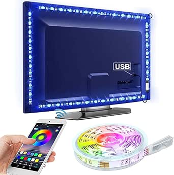 LED TV Backlights with APP, 2M/6.6FT USB LED Strip Lights with Remote ...
