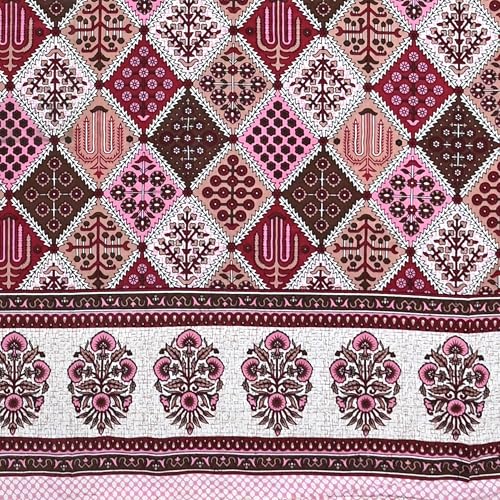 Image of India 100% Pure Cotton Jaipuri Printed Double Bedsheet with 2 Pillow Covers | Traditional Sanganeri Floral Design | Soft Breathable Fabric | King Size Bedsheet for Bedroom (Kaya42)