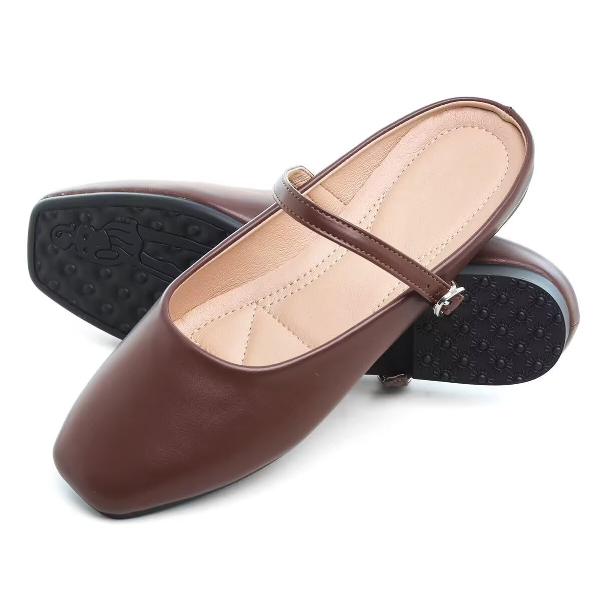 VFDB Women Mules Elegant Dressy Flats Closed Toe Microfiber Leather Shoes Adjustable Buckle Strap Mary Jane Casual Office Shoes