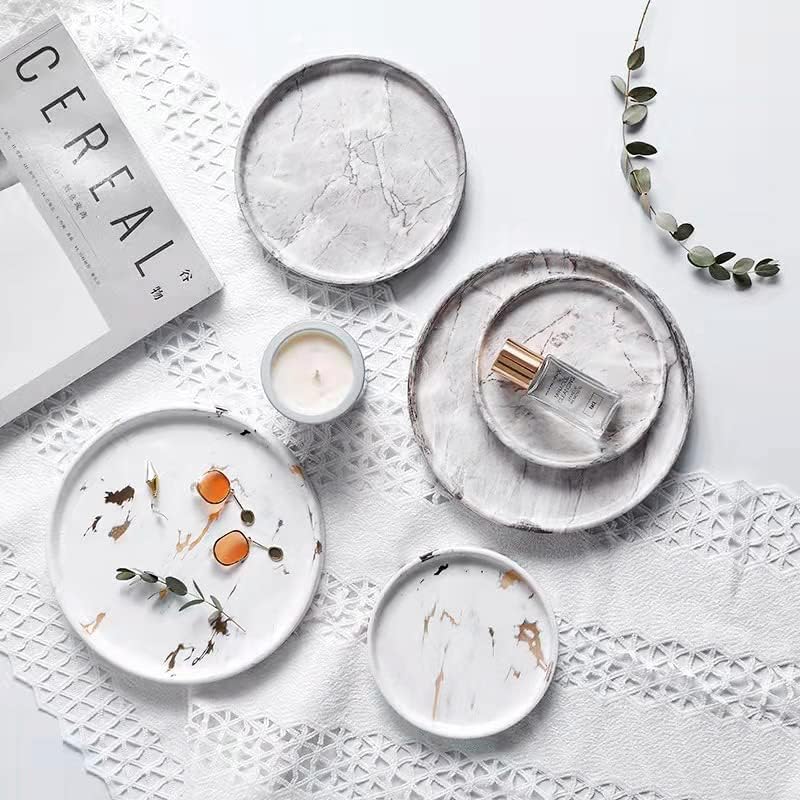 Miniatura 3 de Elegante soporte redondo de mármol para llaves, bandeja de tocador de cerámica blanca, organizador de baño para jabón, perfume, vela pequeña