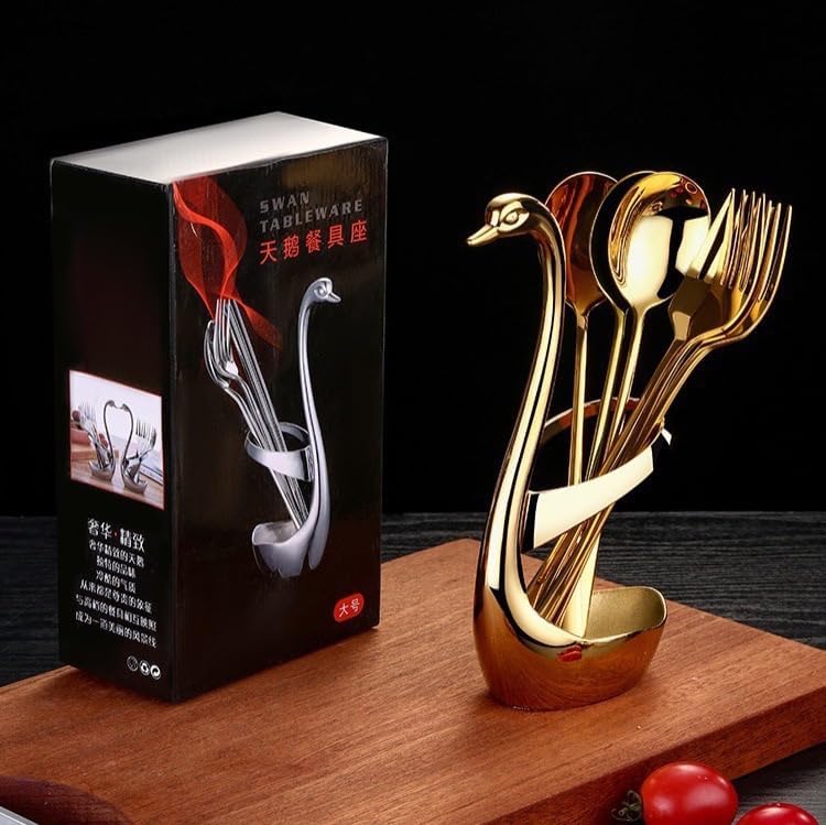 Miniatura 18 de Juego de cucharas de postre de café, juego de 12 cucharas de metal, cuchara de café pequeña y elegante y organizador con cisne, cuchara de cisne