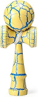 Kendama Toy Full Size Crack Solid Wood Teens, Blue Yellow | Wooden Ball and Cup Game, Pre-strung Ready to Play, Hand-eye Skill Development, Crack Pattern for Teens and Adults