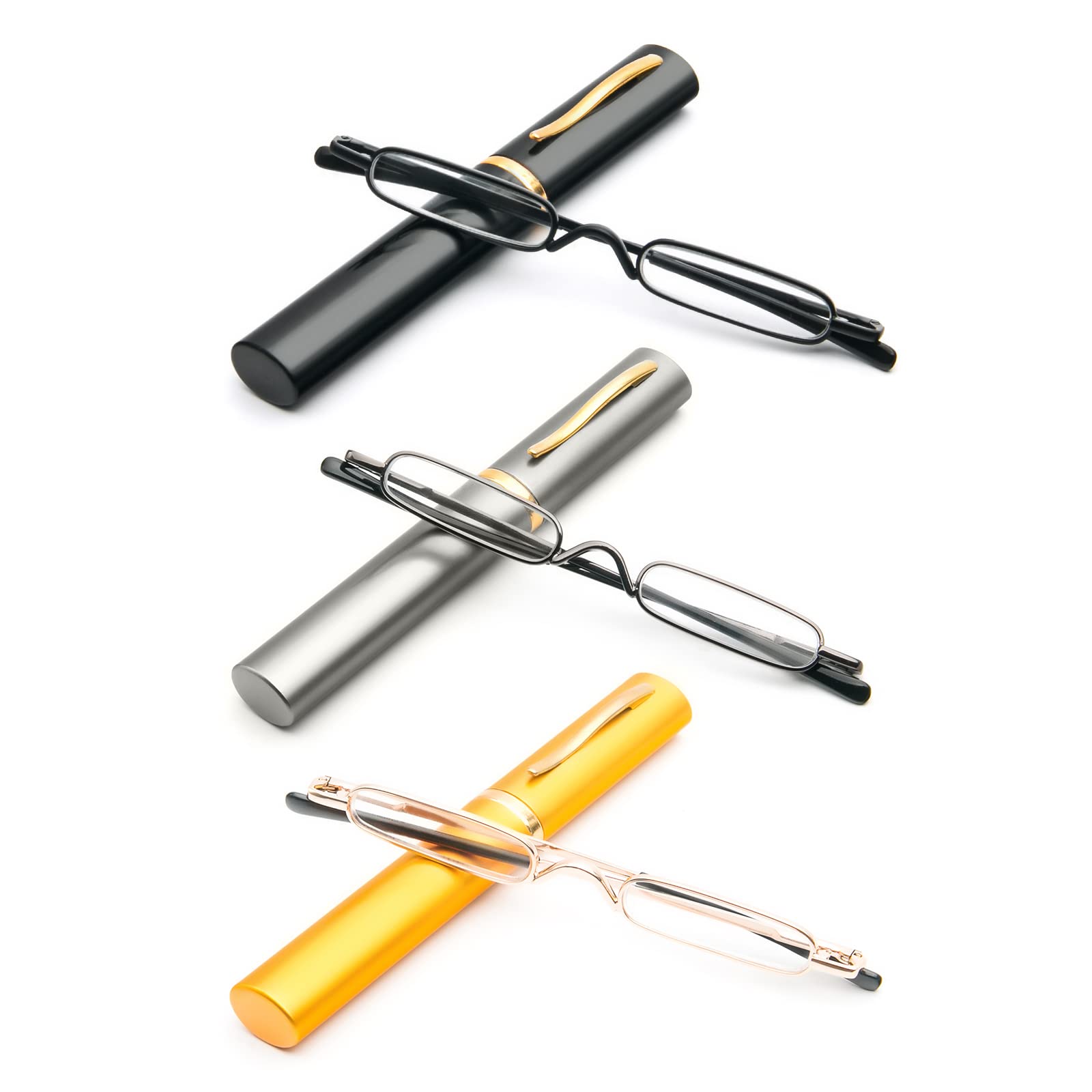 KoKoBin Mini Schmal Lesebrille Federscharnier Metall Lesehilfe Unisex-Sehhilfe mit Etui (3 Stuk, +2.50)
