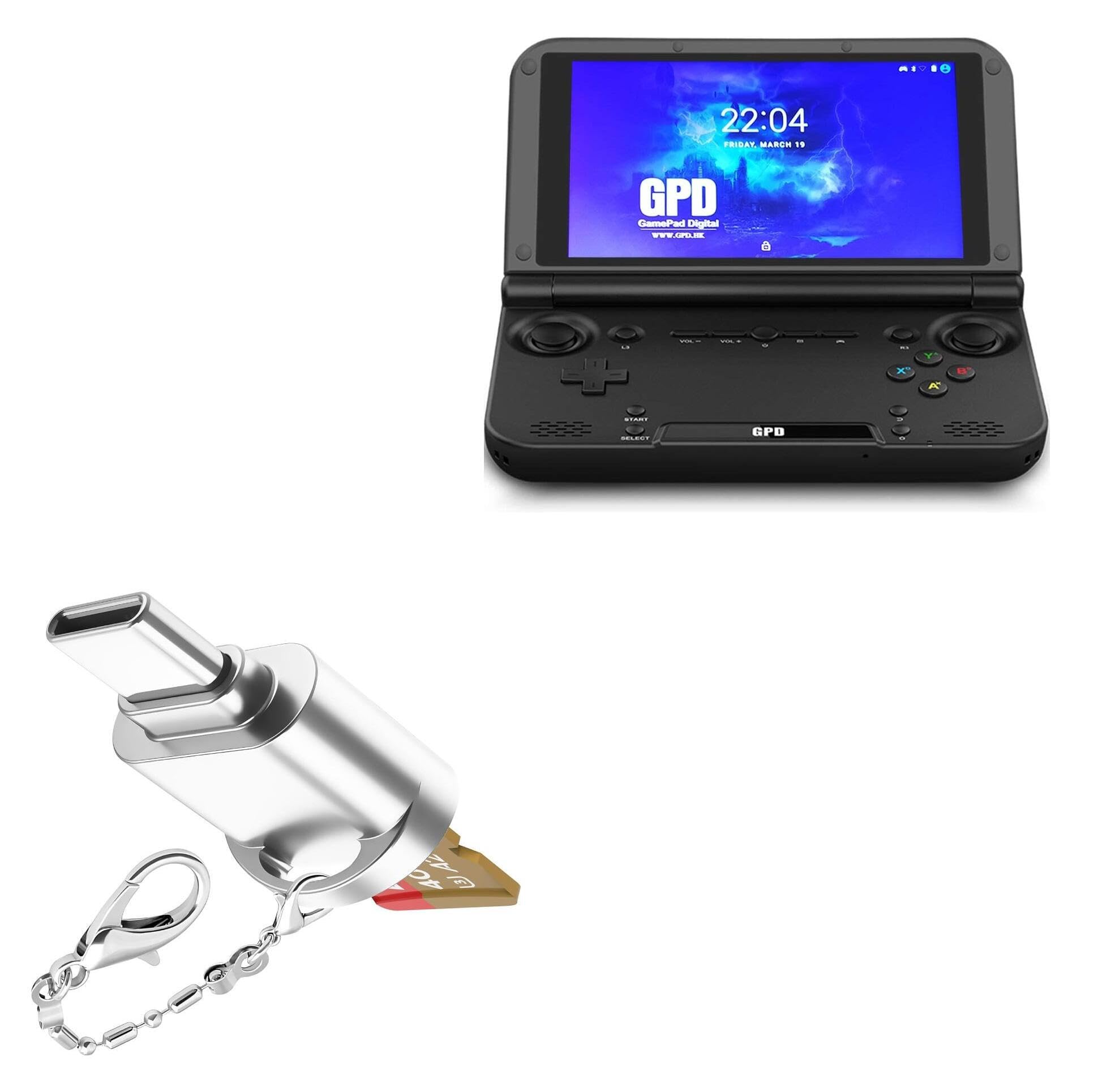 BoxWave Adapter Compatible with GPD XD Plus - Micro SD Card miniReader, USB Type-C OTG Reader USB3.0 Adapter Keychain - Metallic Silver